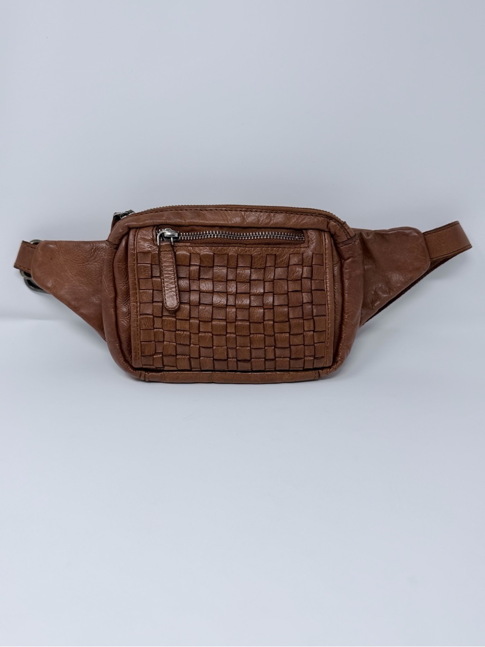 Vilenca Holland Woven Leather Belt Bag Fanny Pack Brown Crossbody Bag